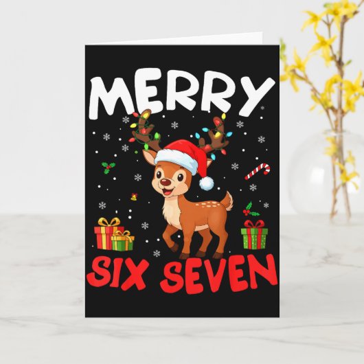 67 Meme Merry Six Seven Reindeer Funny Christmas W カード (黄色い花)