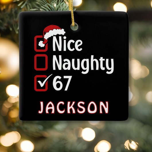 67 Meme Nice Naughty Santa Hat Funny Name セラミックオーナメント