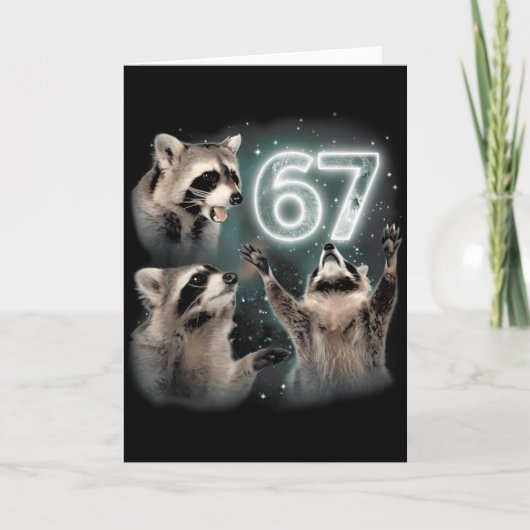 67 Meme Racoon Howling At The Moon Six Seven Trash カード (正面)