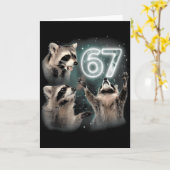 67 Meme Racoon Howling At The Moon Six Seven Trash カード (黄色い花)