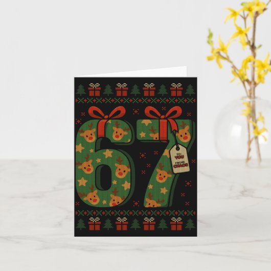 67 Meme Reindeer Christmas Ugly Sweater Xmas Celeb カード (黄色い花)