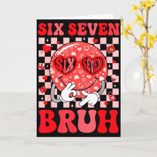 67 Meme Six Seven 6 7 Bruh Valentine Heart Boys Gi カード (黄色い花)