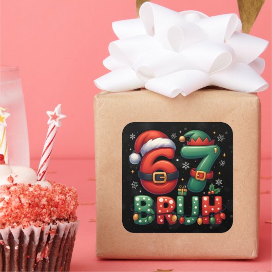 67 Meme Six Seven Bruh Funny Christmas 6 7 スクエアシール (パーティー)