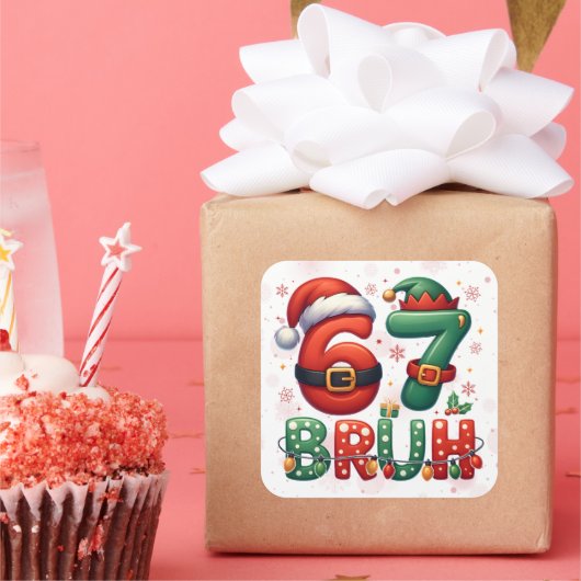 67 Meme Six Seven Bruh Funny Christmas 6 7 スクエアシール (パーティー)