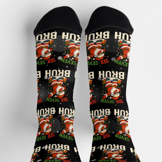 67 Meme Six Seven Bruh Funny Christmas 6 7 ソックス (上部)