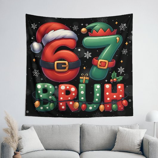 67 Meme Six Seven Bruh Funny Christmas 6 7 タペストリー