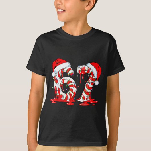 67 Meme Six Seven Candy Canes Drip Christmas Pajam Tシャツ (正面)