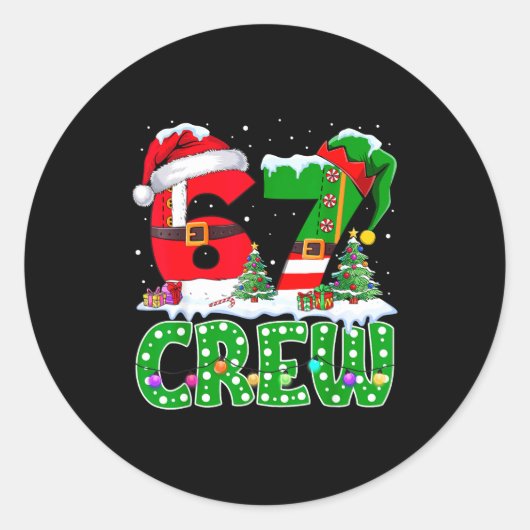 67 Meme Six Seven Christmas Crew Xmas Lights Famil ラウンドシール (正面)