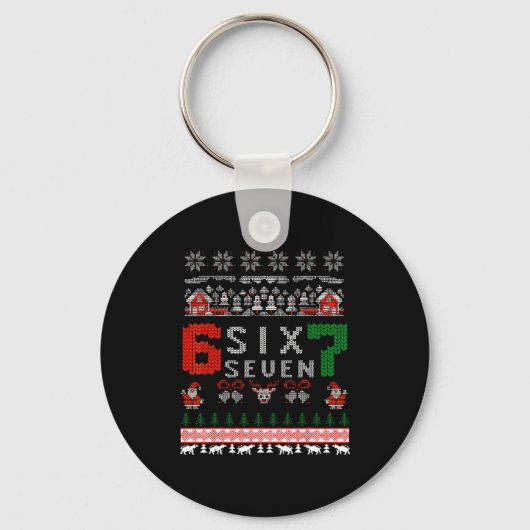 67 Meme Six Seven Christmas Ugly Sweater For Kids  キーホルダー (正面)