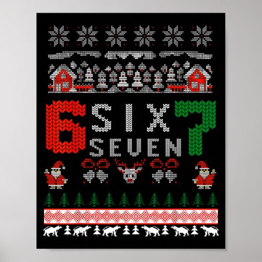 67 Meme Six Seven Christmas Ugly Sweater For Kids  ポスター (正面)