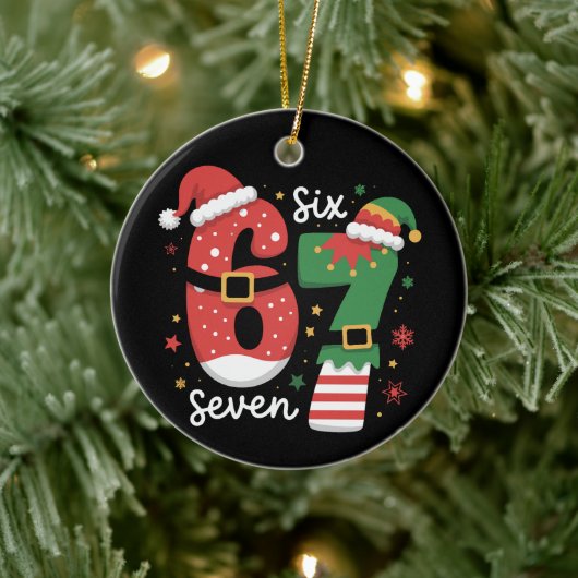 67 Meme Six Seven Elf Christmas Santa Hat セラミックオーナメント (ツリー)