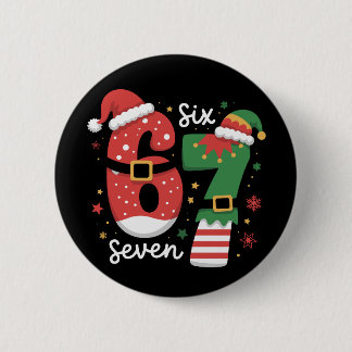 67 Meme Six Seven Elf Christmas Santa Hat 缶バッジ