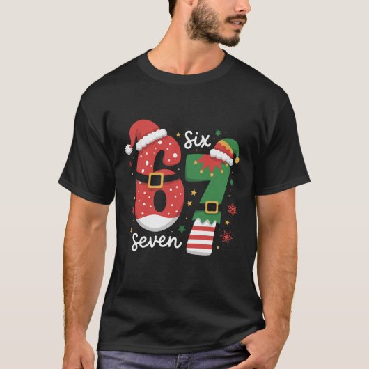 67 Meme Six Seven Elf Christmas Santa Hat Tシャツ (正面)