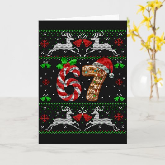 67 Meme Six Seven Funny Ugly Christmas Xmas Sweate カード (黄色い花)