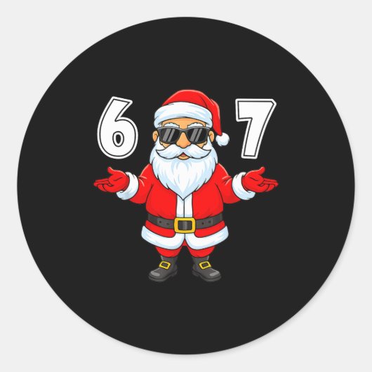67 Meme Six Seven Number 6 7 Funny Santa Xmas Chri ラウンドシール (正面)