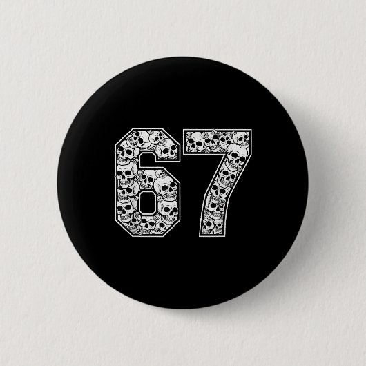 67 Meme Skull Pattern Graphic Halloween Number Art 缶バッジ (正面)