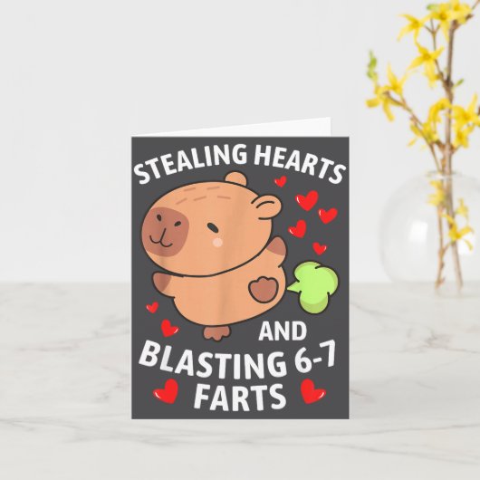 67 Meme Stealing Hearts Valentine's Day Capybara K カード (黄色い花)