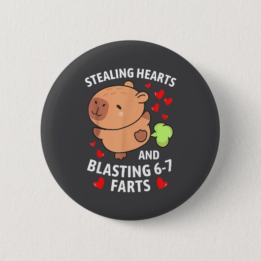 67 Meme Stealing Hearts Valentine's Day Capybara K 缶バッジ (正面)