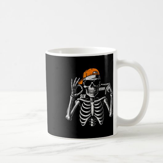 67 Meme Trendy Skeleton Halloween Funny Six Seven  コーヒーマグカップ (右)