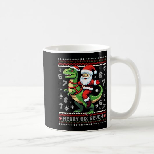 67 Merry Six Seven Santa T Rex Funny Ugly Christma コーヒーマグカップ (右)