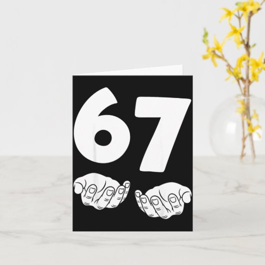 67 Number Sixty-seven Funny Hands Meme Teen Kid Ma カード (黄色い花)