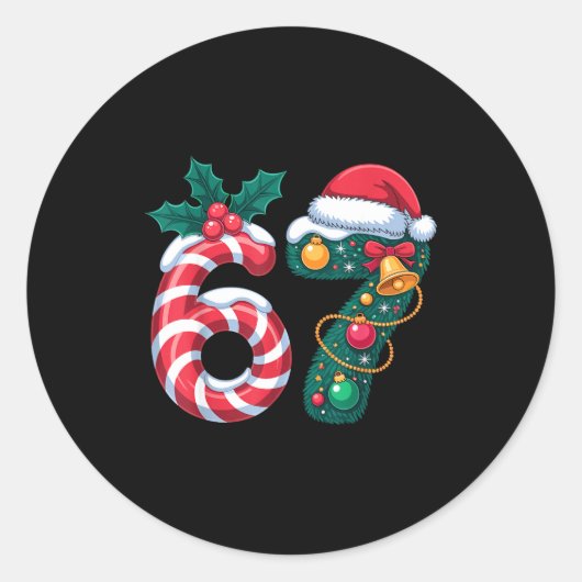 67 Pajama Holiday Shirt 6 7 Meme Funny 67 Christma ラウンドシール (正面)