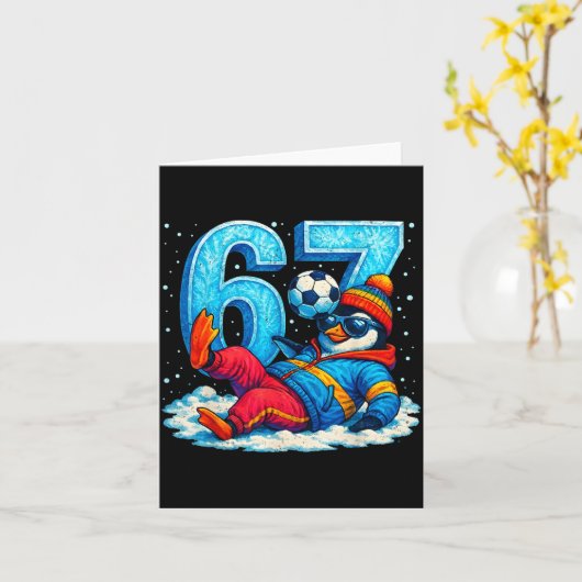 67 Penguin Soccer Funny Winter Meme Gift  カード (黄色い花)