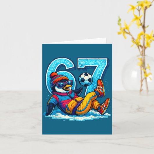 67 Penguin Soccer Funny Winter Meme Gift  カード (黄色い花)