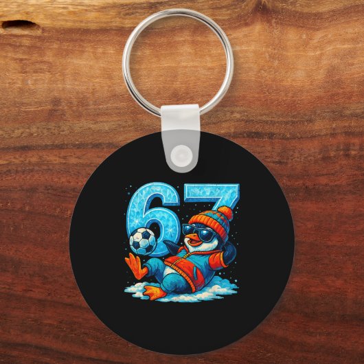 67 Penguin Soccer Funny Winter Meme Gift  キーホルダー (正面)