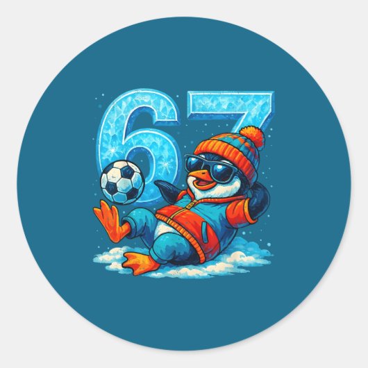 67 Penguin Soccer Funny Winter Meme Gift  ラウンドシール (正面)