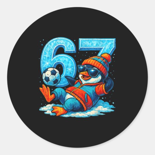 67 Penguin Soccer Funny Winter Meme Gift  ラウンドシール (正面)