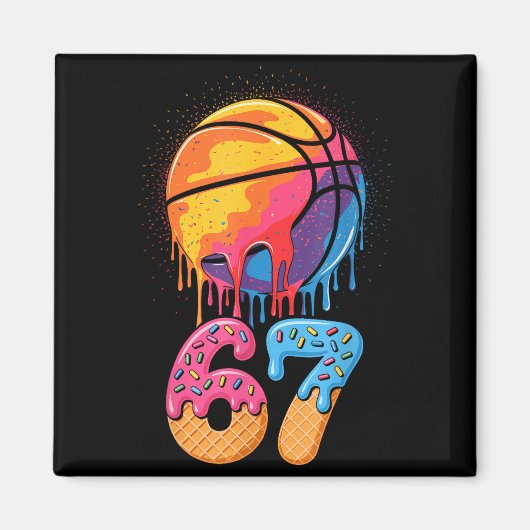 67 Player 67th Birthday Basketball Drip Number Ice マグネット (正面)