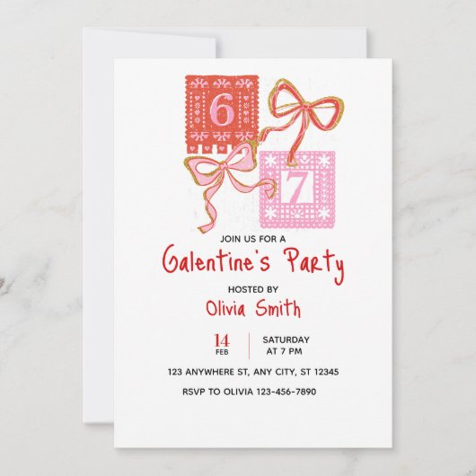 67 preppy Galentine’s Day invitation, coquette  招待状 (正面)