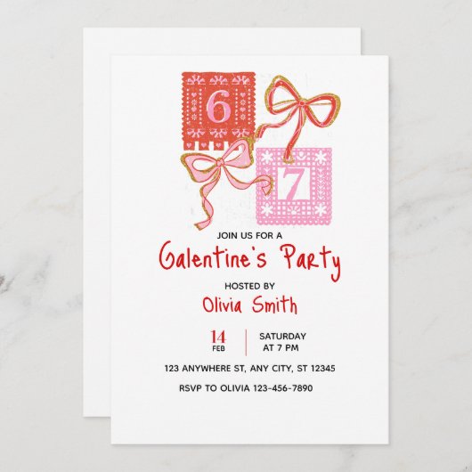 67 preppy Galentine’s Day invitation, coquette  招待状 (正面/裏面)