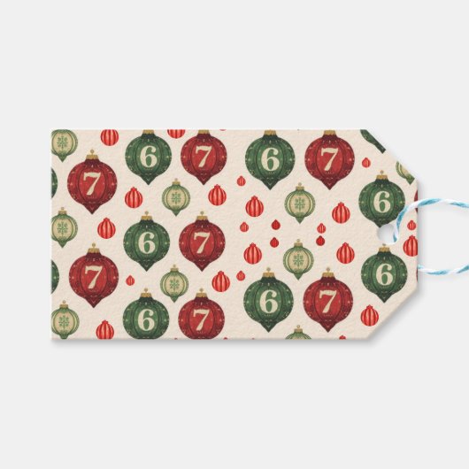 67 Retro Christmas Ornament Wrapping Paper ギフトタグ (正面(横))