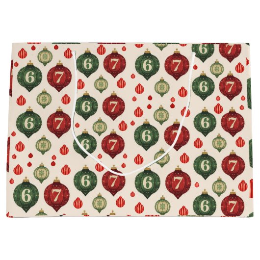 67 Retro Christmas Ornament Wrapping Paper  ラージペーパーバッグ (正面)