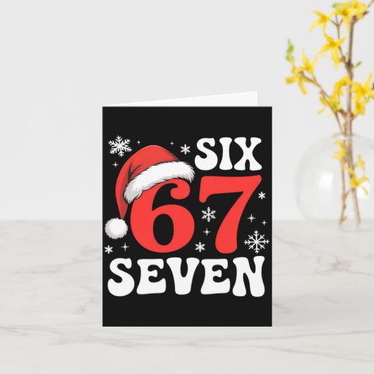 67 Santa Hat Christmas Six Seven Funny Sayings  カード (黄色い花)