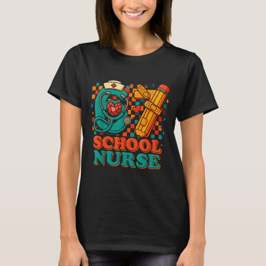 67 School Nurse Days Pencil Heart Funny Medical  Tシャツ (正面)
