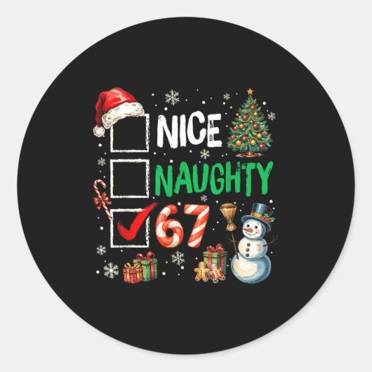 67 Shirt Nice Naughty 67 Funny Christmas Boys Girl ラウンドシール (正面)