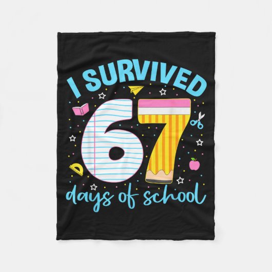 67 Shirt Teacher Kids 6 7 Meme I Survived 67 Days  フリースブランケット (正面)