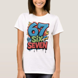67 Six Seven カラフルポップアートグラフィックTシャツ 楽しいデザイン Tシャツ