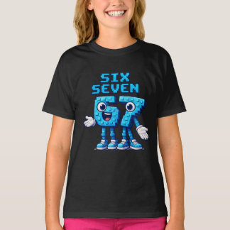 67 Six Seven ブルーレトロポップカルチャー Tシャツ