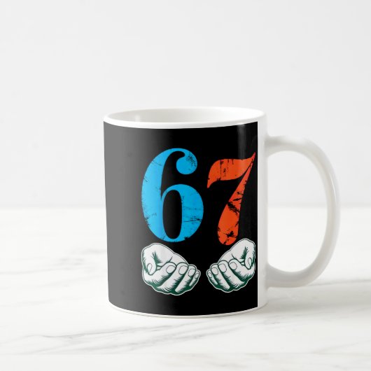 67 Six Seven ミーム 6 7 手 コーヒーマグカップ (右)