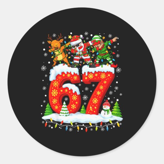 67 Six Seven ミーム Gen Alpha クリスマス サンタ エルフ ラウンドシール (正面)