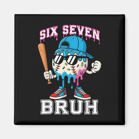 67 Six Seven 野球 アイスクリーム 滴る ナンバー67 プラ マグネット (正面)