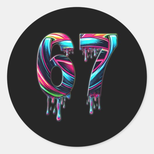 67 Six Seven 6 7 ミームデザイン おもしろい 6 7 ラウンドシール (正面)