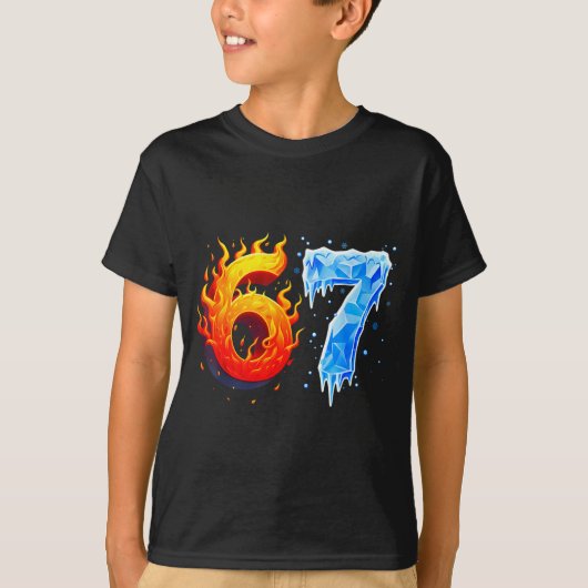 67 Six Seven 6-7 Flaming Ice Funny Teen Kids Brain Tシャツ (正面)