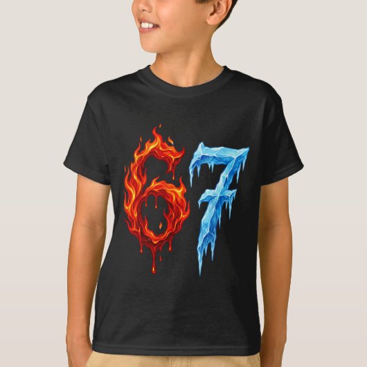 67 Six Seven 6-7 Flaming Ice Funny Teen Kids Meme  Tシャツ (正面)