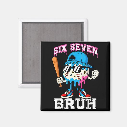 67 Six Seven Baseball Ice Cream Drip Number 67 Pla マグネット (正面/裏面)
