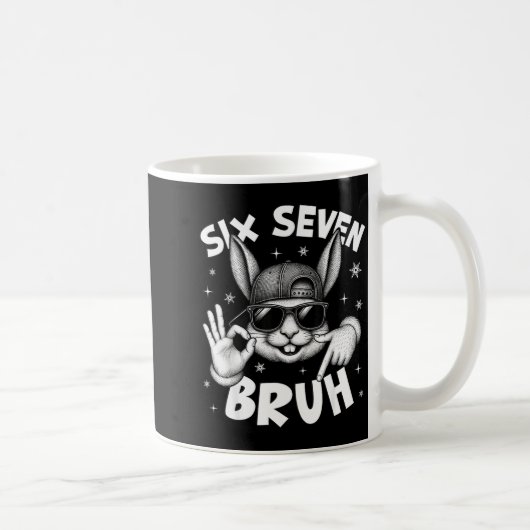 67 Six Seven Bruh かわいいウサギの顔 サングラス コーヒーマグカップ (右)